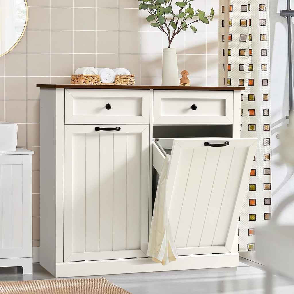 Double Laundry Hamper Cabinet with 2 Drawer A819