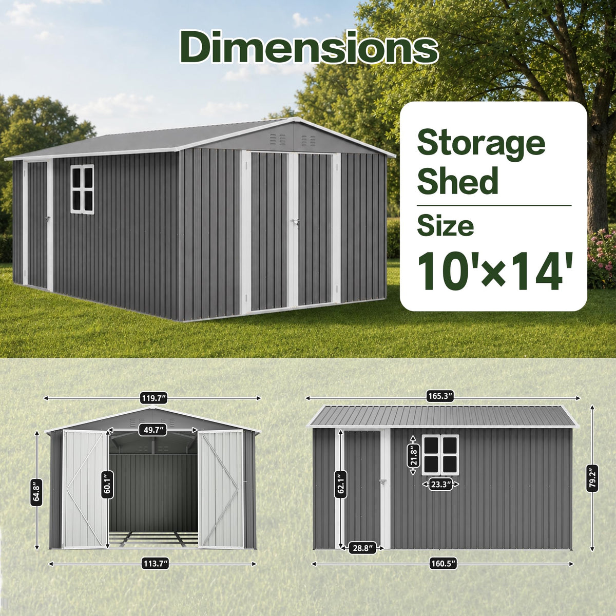 10x14 FT Metal Outdoor Storage Shed with Floor and 2 Windows X48596