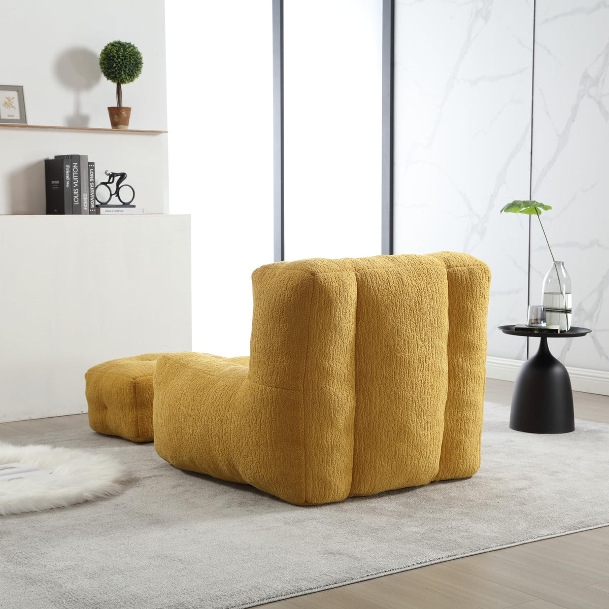 Yellow Memory Foam Bean Bag Chair with Ottoman Y34009