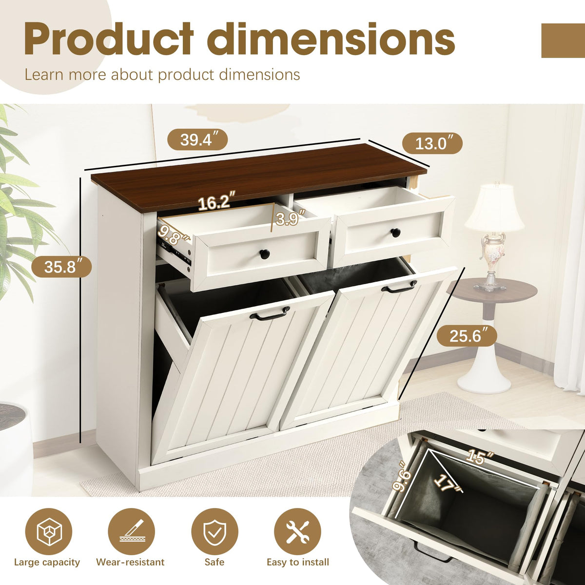 Double Laundry Hamper Cabinet with 2 Drawer A819