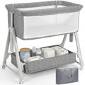 Baby Bassinet Bedside Crib with Mattress Wheel Storage Travel Bag Light Grey W21368