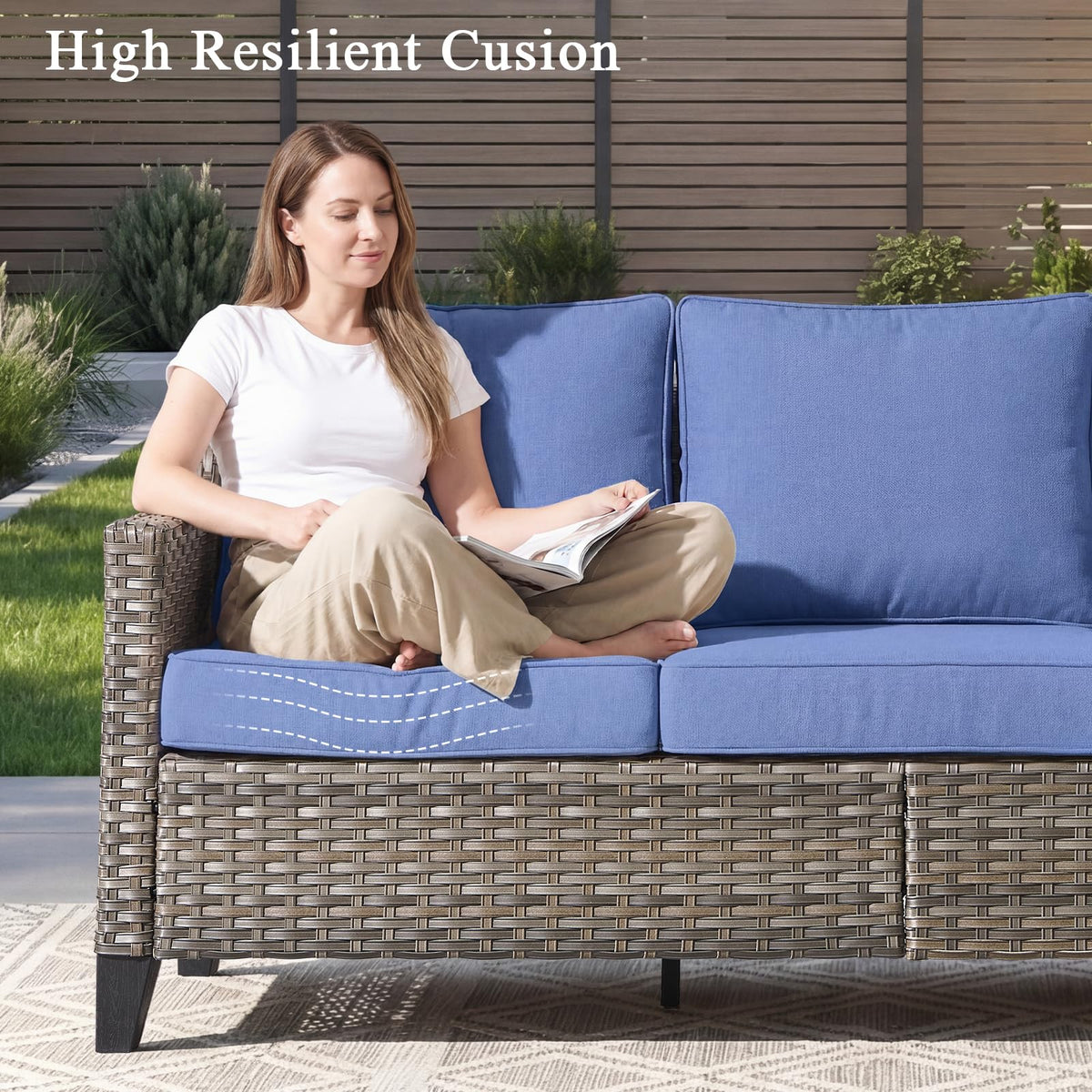 3 Pieces All Weather Wicker Patio Sofa Set with 2 Footstools Q280