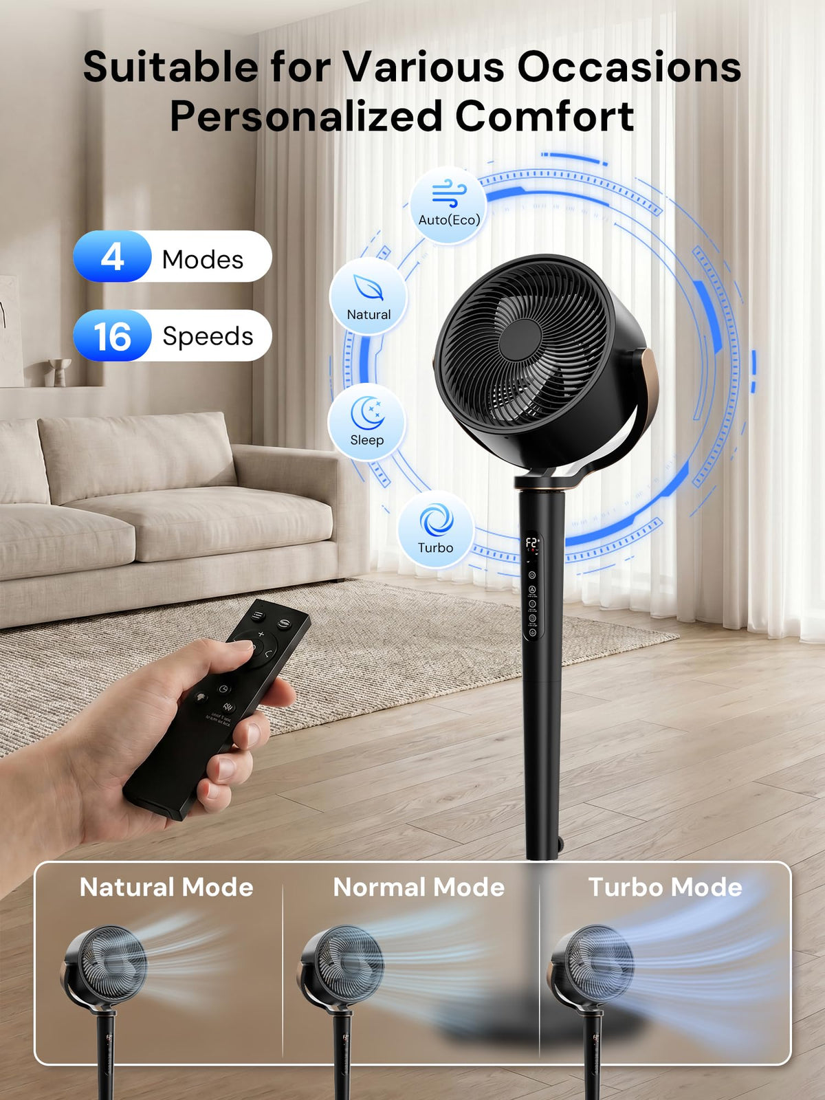 Black Adjustable Pedestal Fan with Oscillation C7193