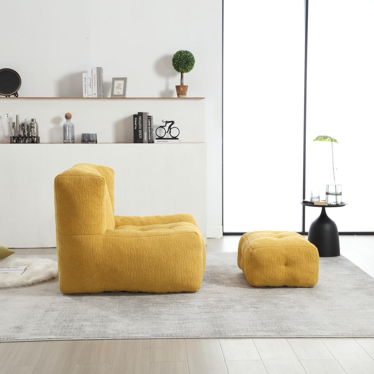 Yellow Memory Foam Bean Bag Chair with Ottoman Y34009