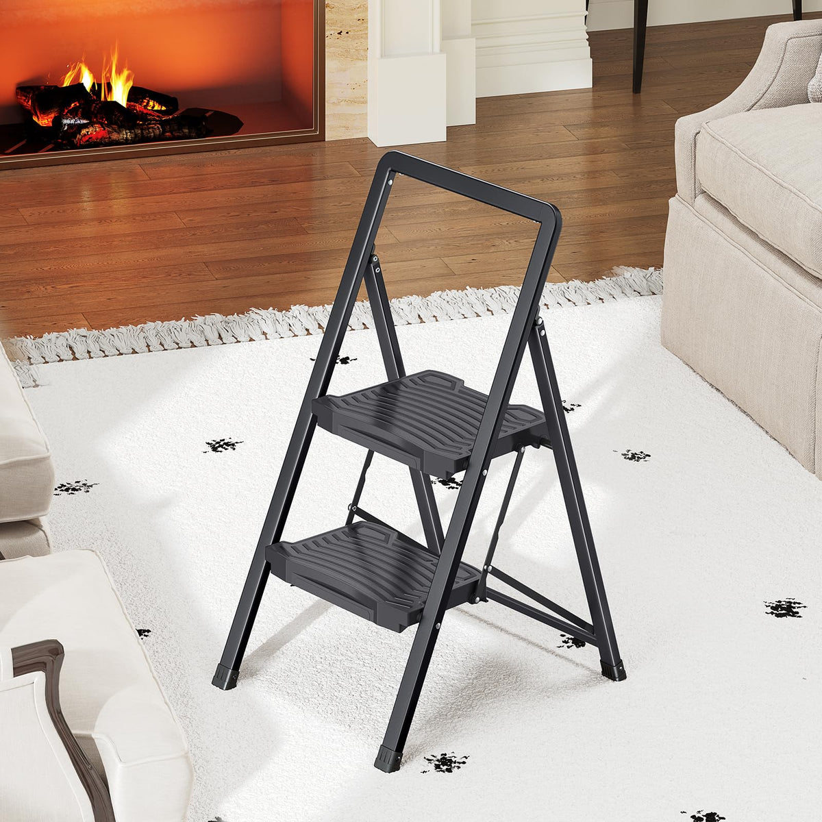 2 Folding Steel Step Ladder with Handrail C253