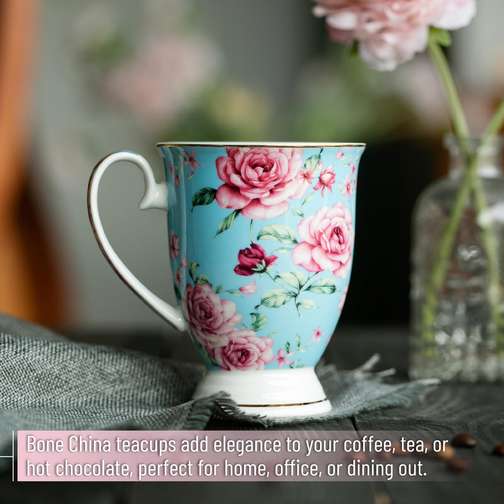 12 oz Set of 6 Floral Porcelain Coffee Mugs L61719