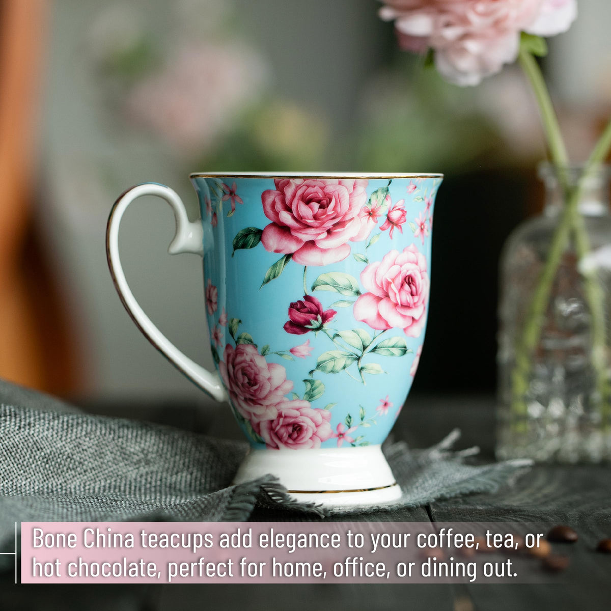 12 oz Set of 6 Floral Porcelain Coffee Mugs L61719