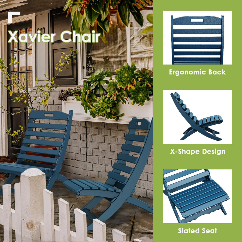 Blue HDPE Plastic Folding Adirondack Chairs Set of 2 J6206