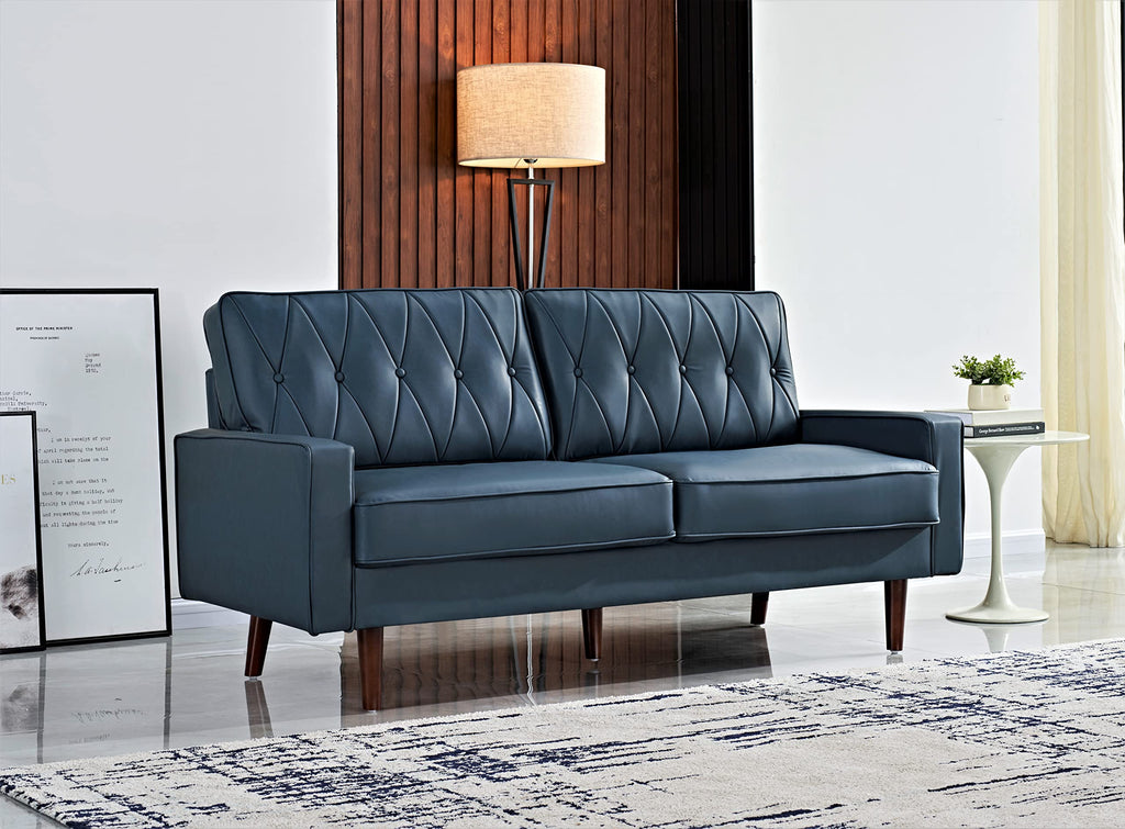 Blue Faux Leather Sofa A3123