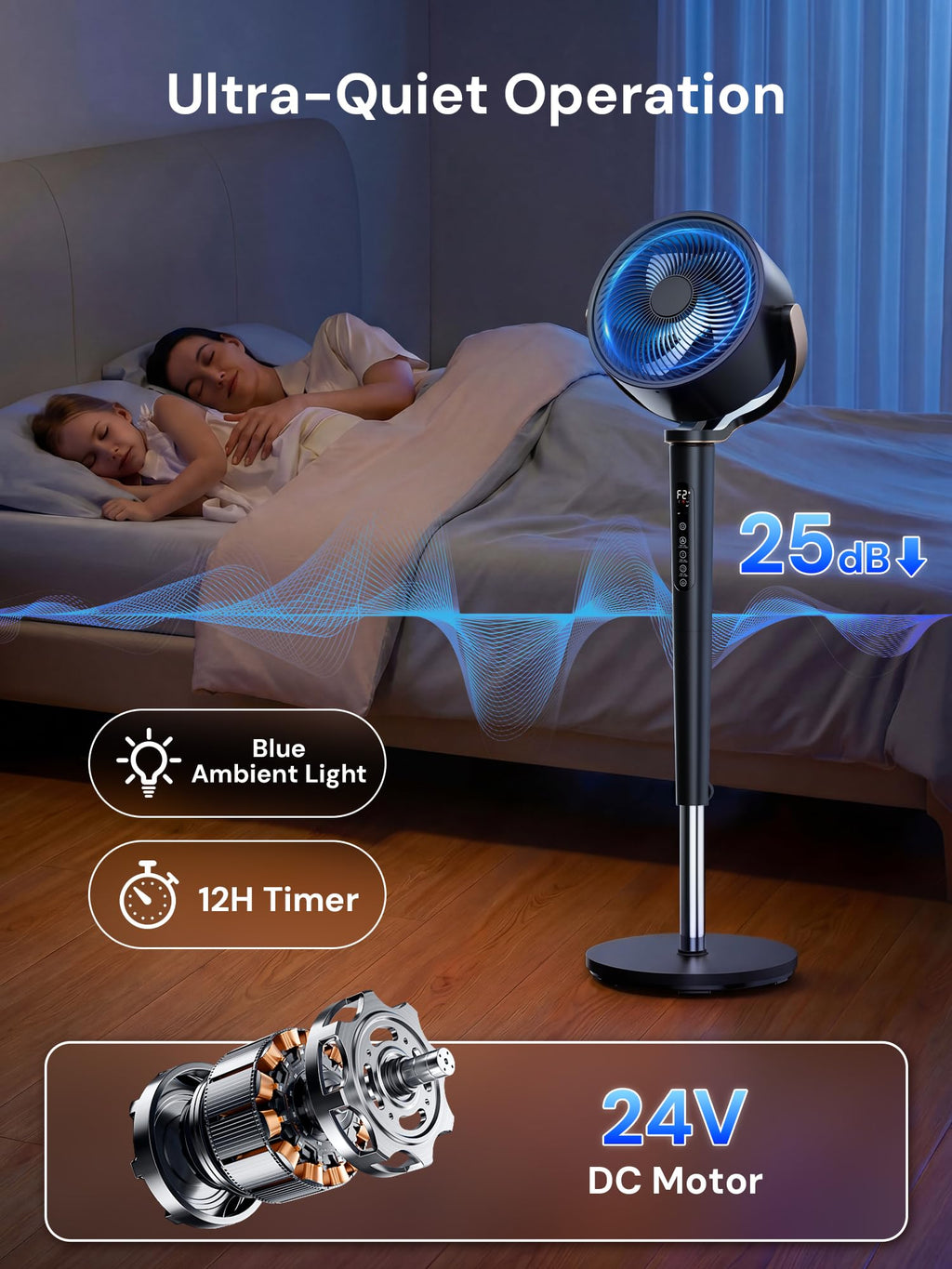 Black Adjustable Pedestal Fan with Oscillation C7193