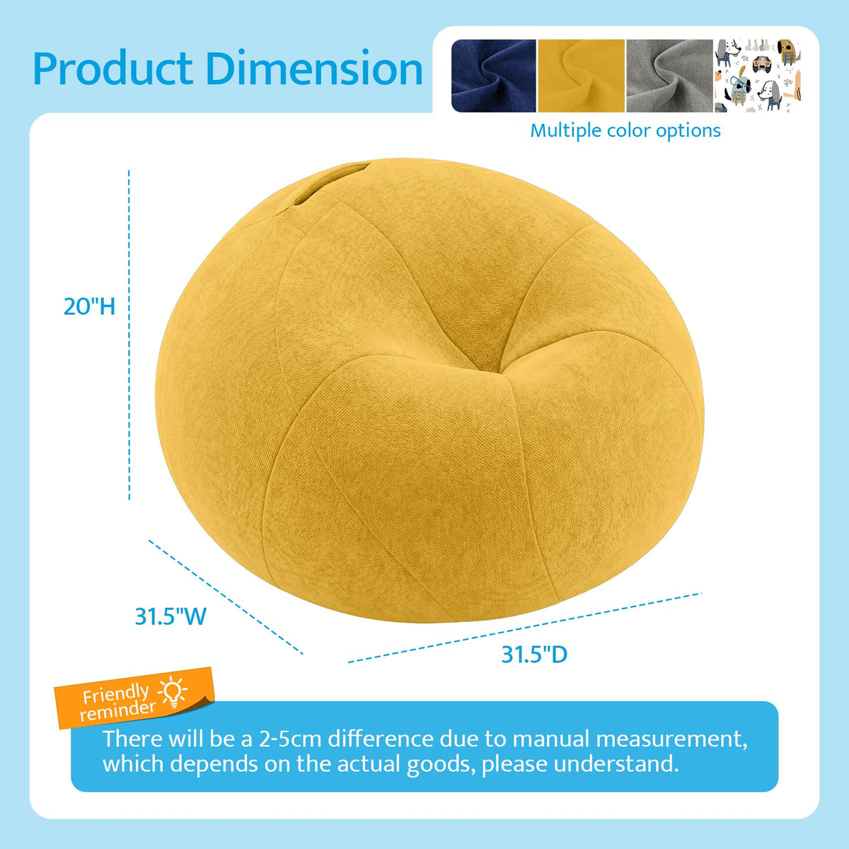 Kids Bean Bag Chair with Armrests Q979997