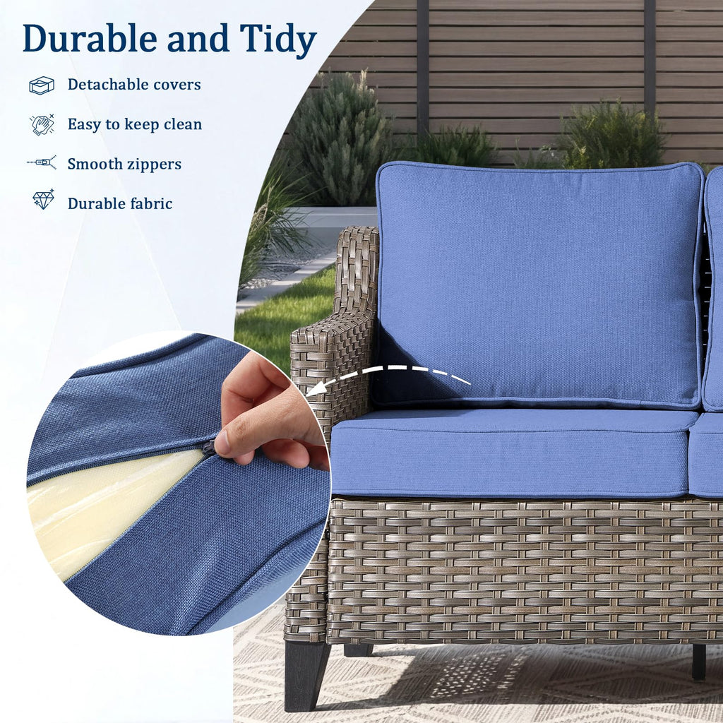 3 Pieces All Weather Wicker Patio Sofa Set with 2 Footstools Q280