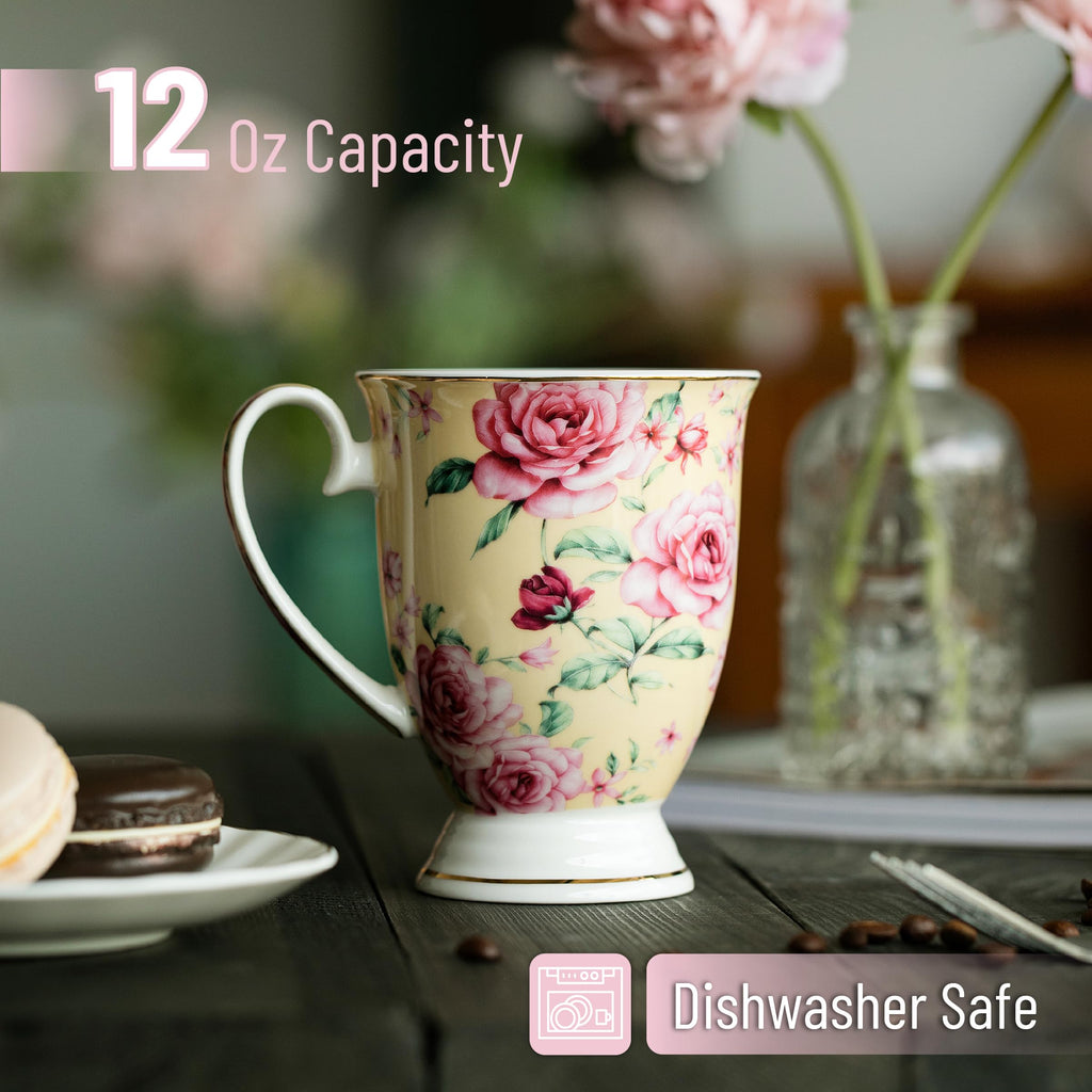12 oz Set of 6 Floral Porcelain Coffee Mugs L61719