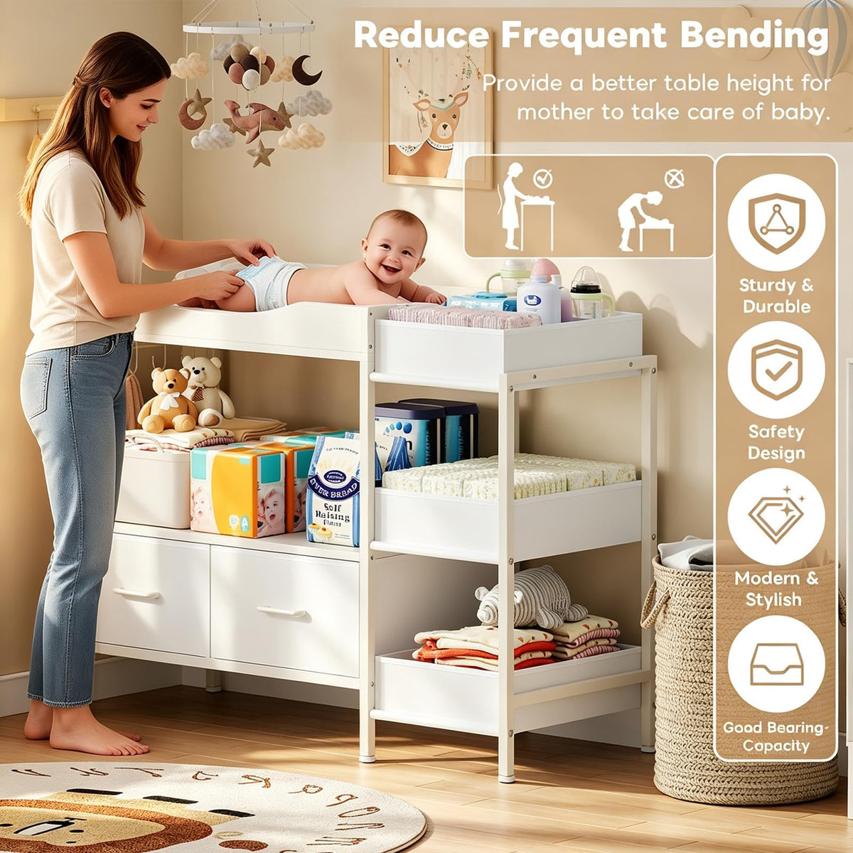 White Baby Changing Table with Storage V17856