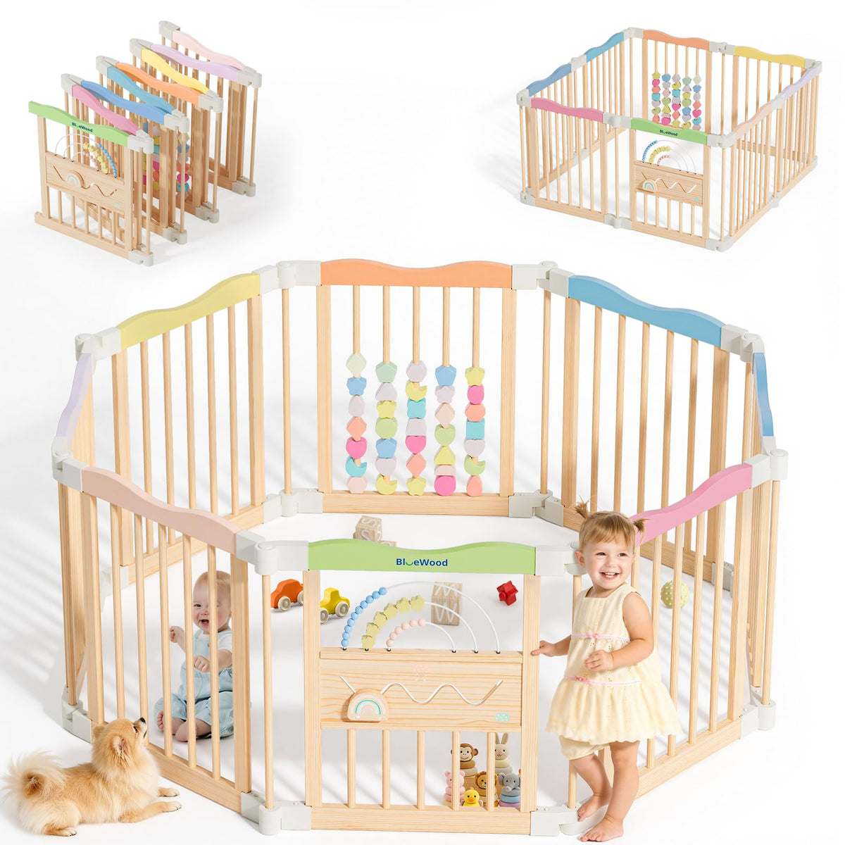 Foldable Wooden Baby Playpen, 45 x 45 x 24 inches T395