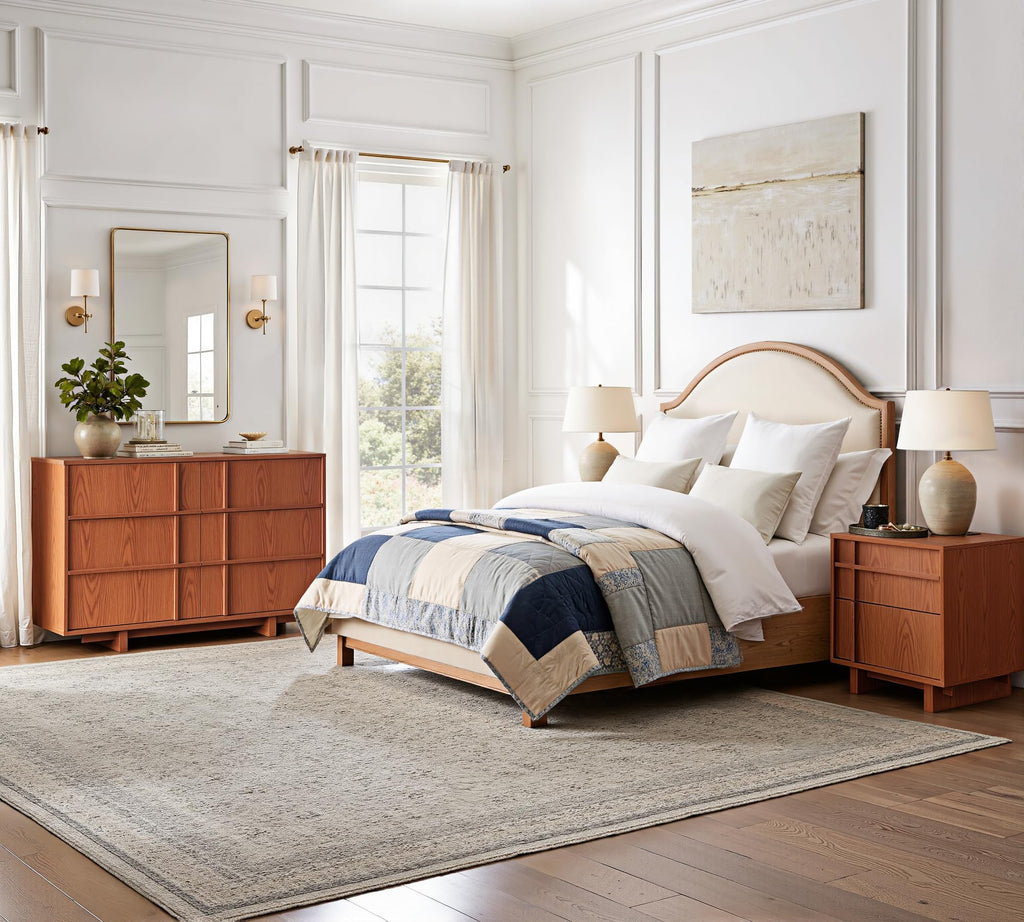 47" Wide 6 Drawer Dresser and Nightstand Set 3 Piece, Cherry S7687