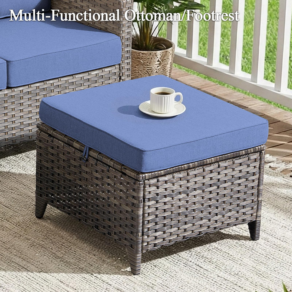 3 Pieces All Weather Wicker Patio Sofa Set with 2 Footstools Q280