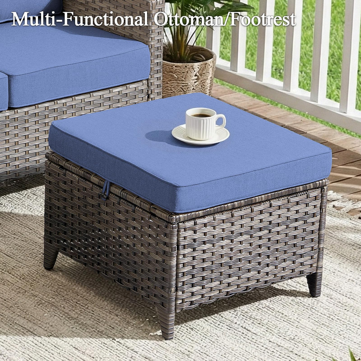 3 Pieces All Weather Wicker Patio Sofa Set with 2 Footstools Q280