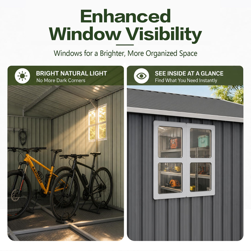 10x14 FT Metal Outdoor Storage Shed with Floor and 2 Windows X48596