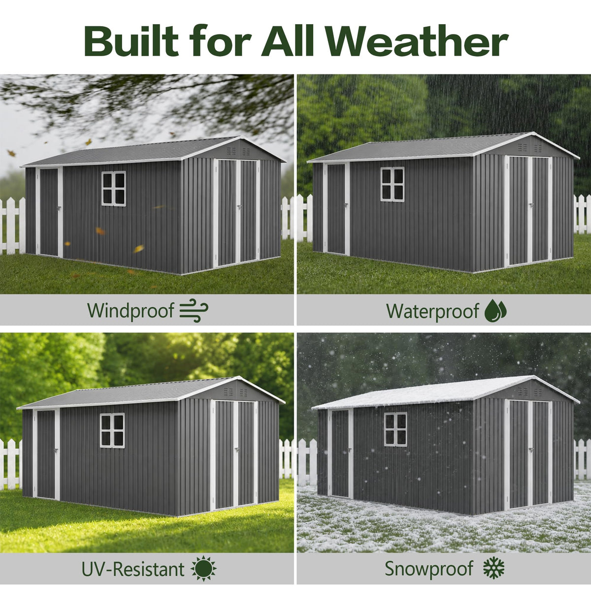10x14 FT Metal Outdoor Storage Shed with Floor and 2 Windows X48596