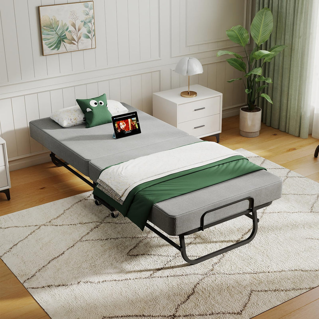 Folding Bed with Mattress and Metal Frame L29132