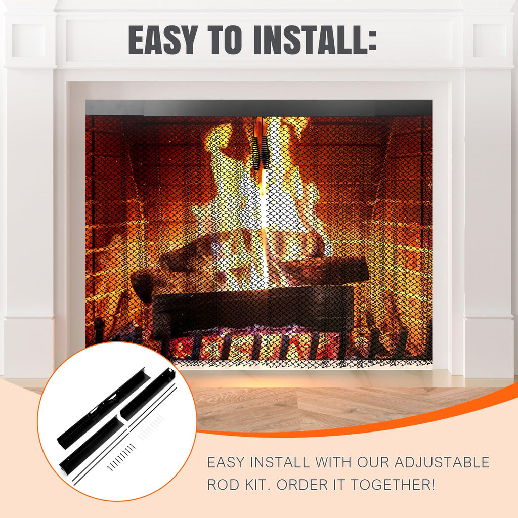 2 Pcs Fireplace Screen Mesh Curtain E949036