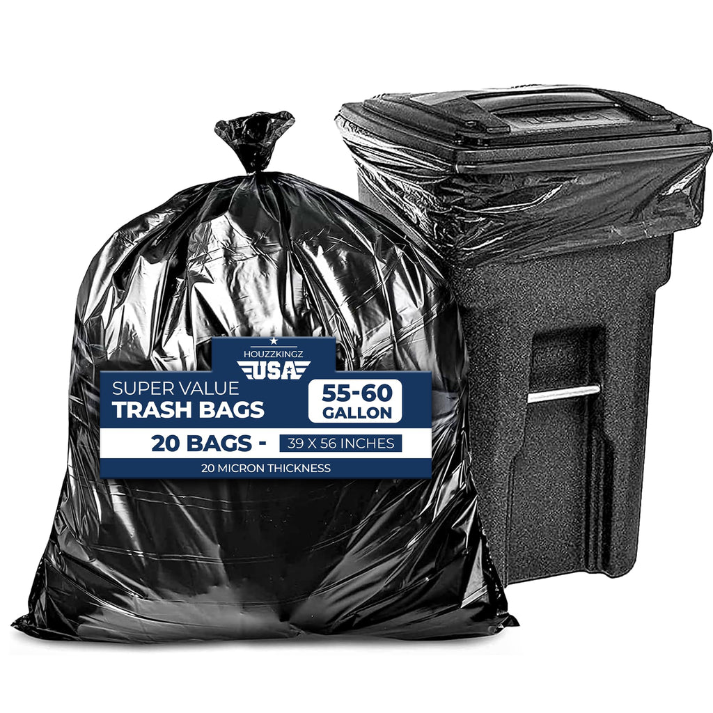 55 Gallon 20 Black Heavy Duty Trash Bags U892231