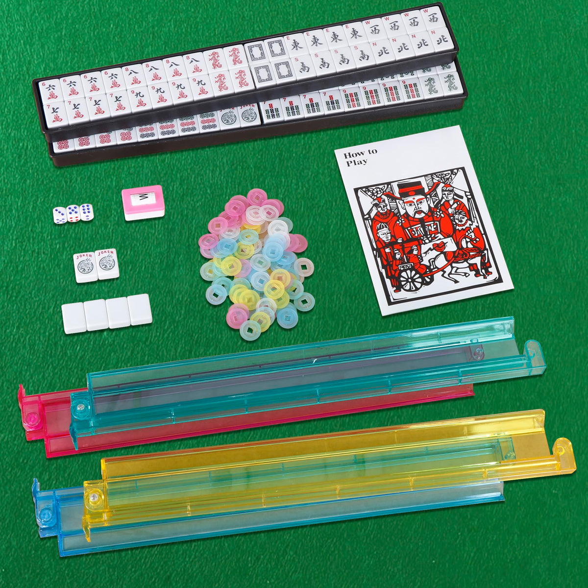 American Mahjong Set 166 White Tiles with 4 Racks and Bag A3274