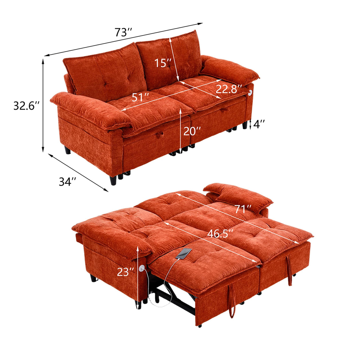 Orange Velvet Sleeper Sofa N4284