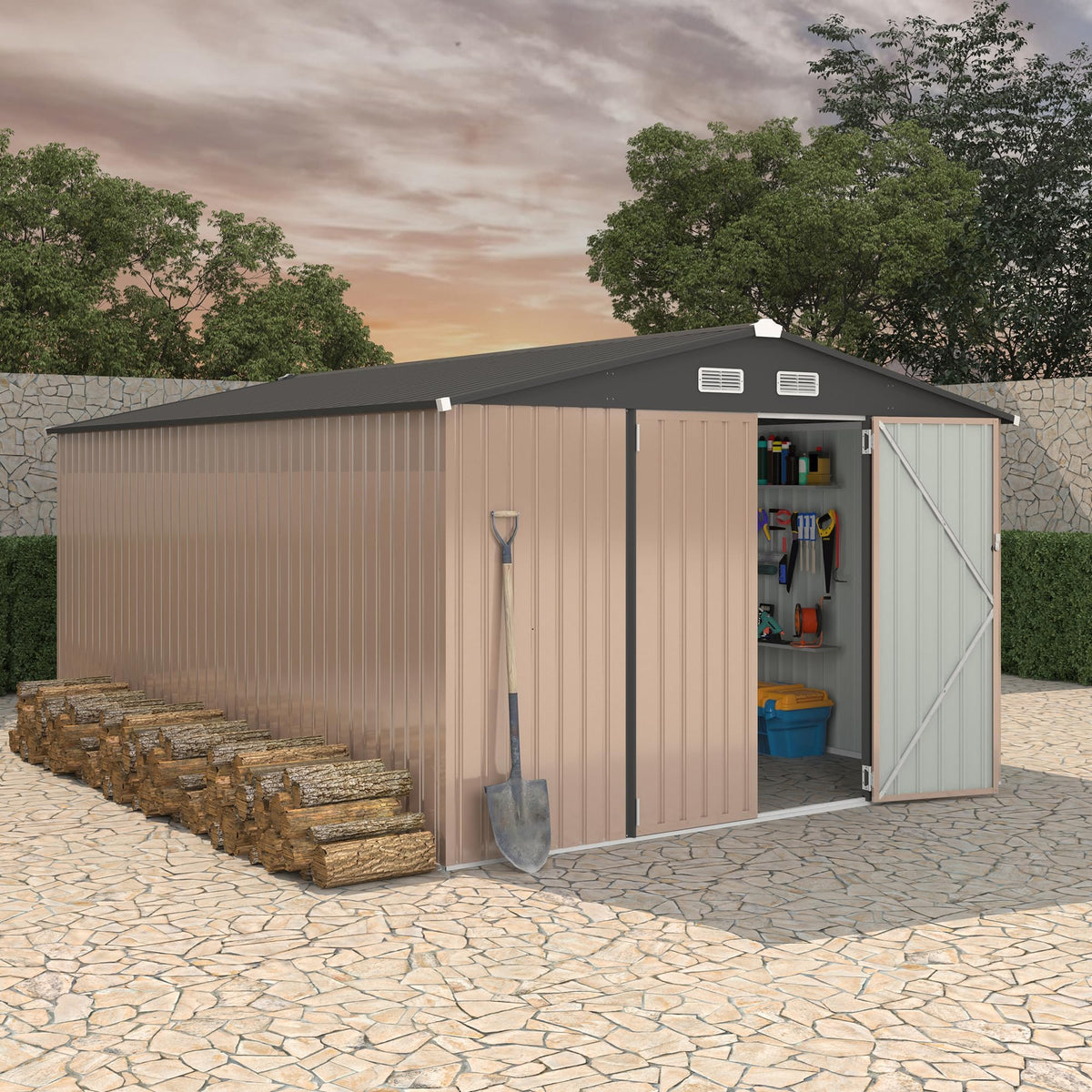 10X14 Ft Metal Storage Building with Lockable Door X712119