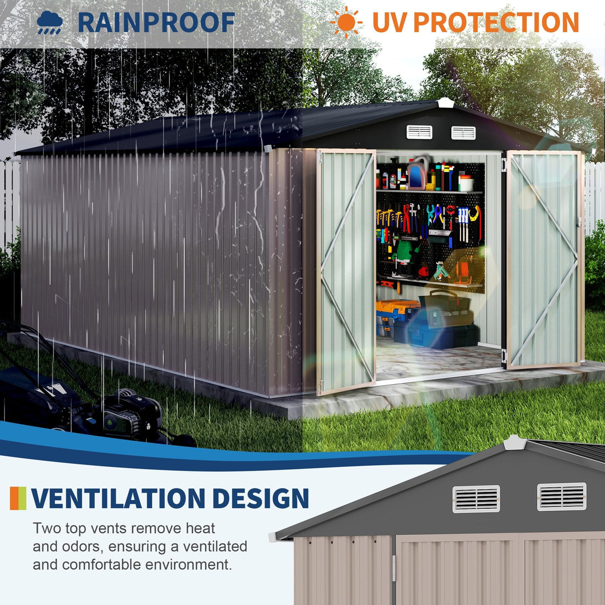 10X14 Ft Metal Storage Building with Lockable Door X712119