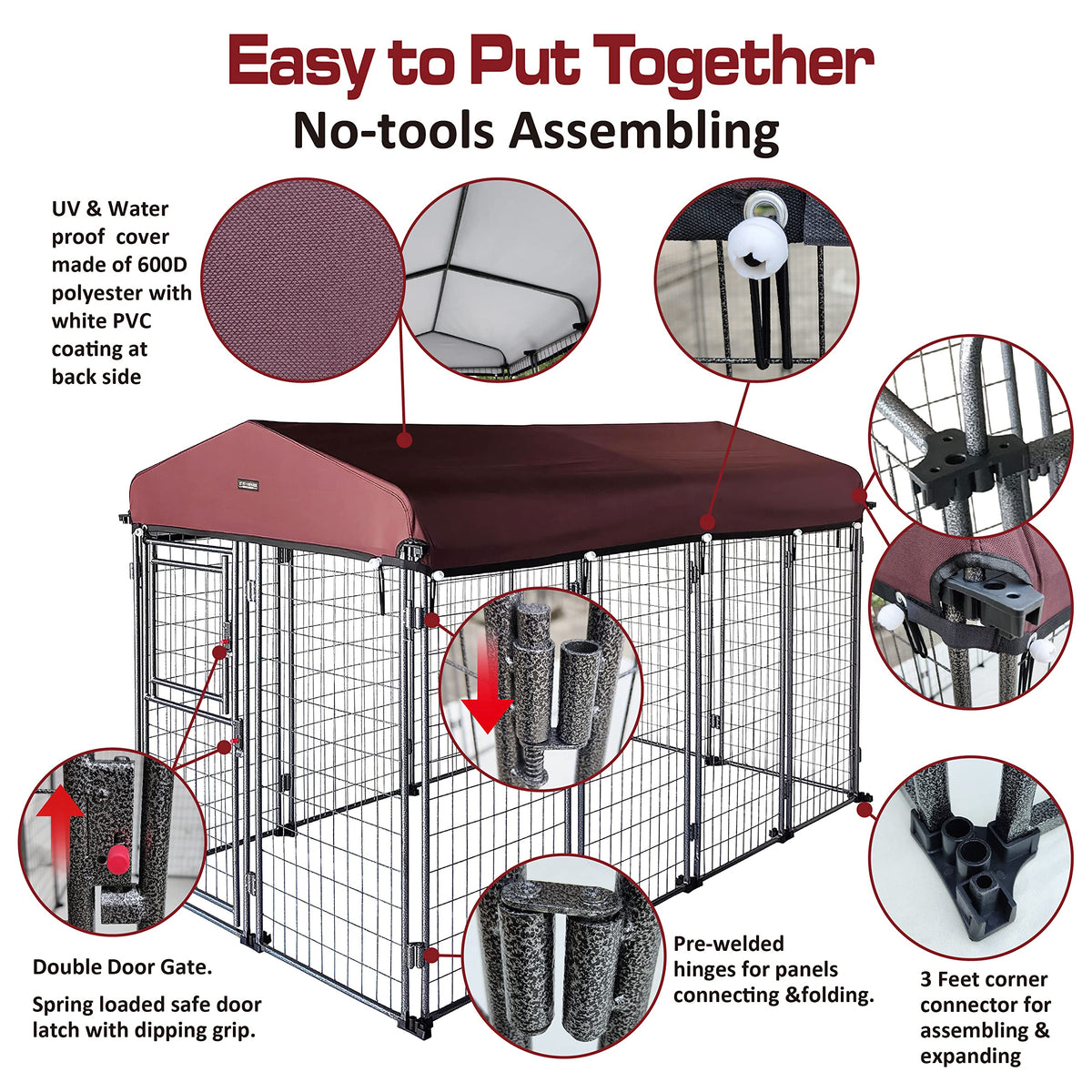 8' x 4' x 5' Outdoor Dog Kennel with Roof Cover P5092