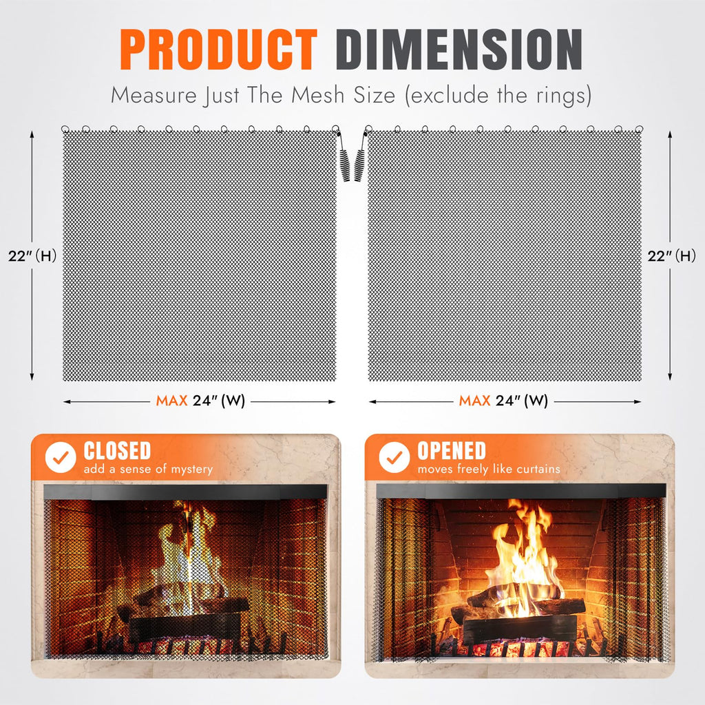2 Pcs Fireplace Screen Mesh Curtain E949036