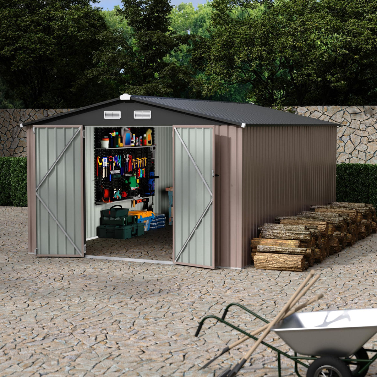 10X14 Ft Metal Storage Building with Lockable Door X712119