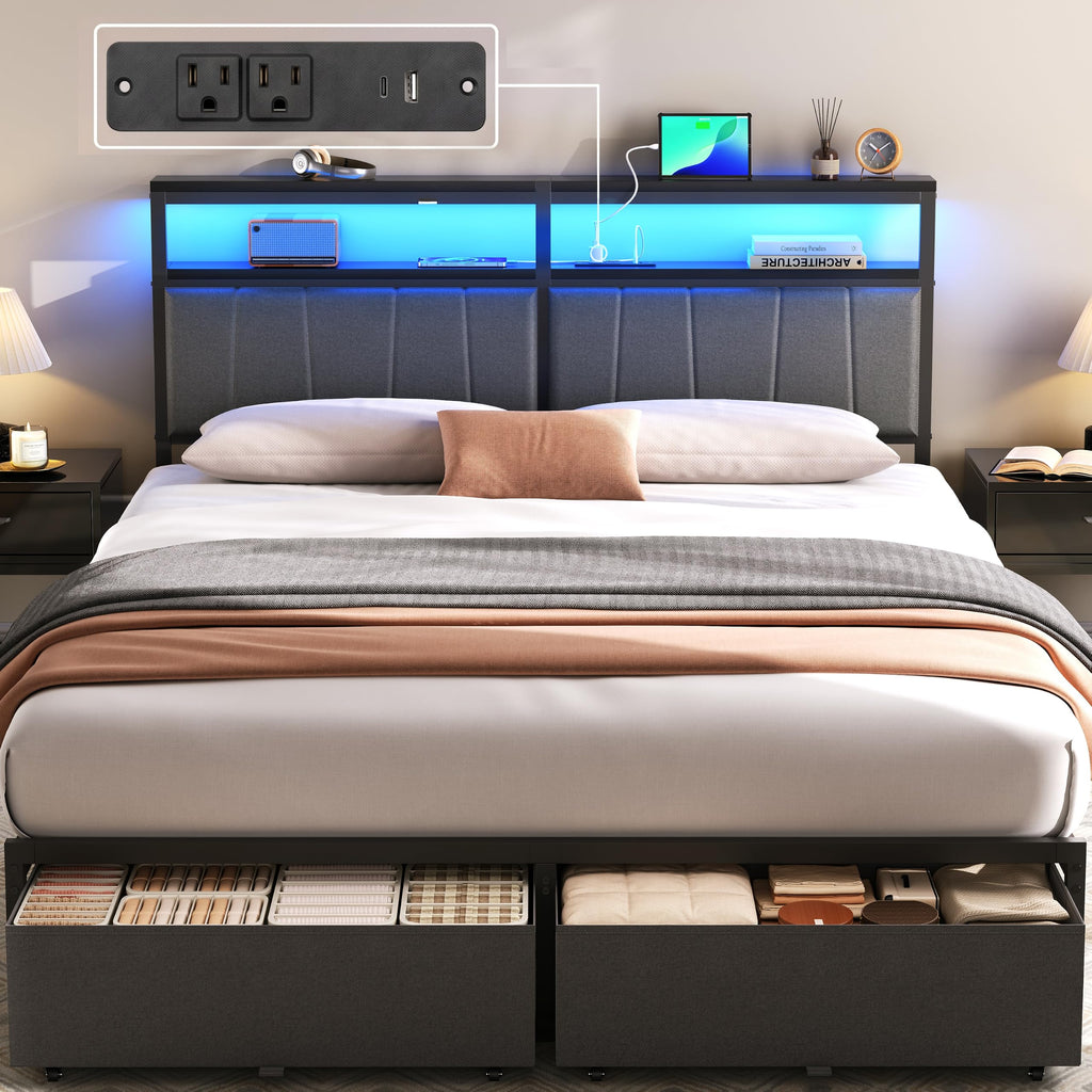 Queen Bed Frame with Storage Drawers and Charging Station B82623