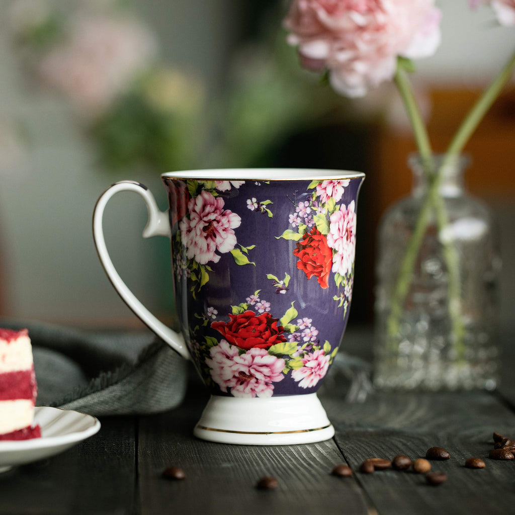 12 oz Set of 6 Floral Porcelain Coffee Mugs L61719
