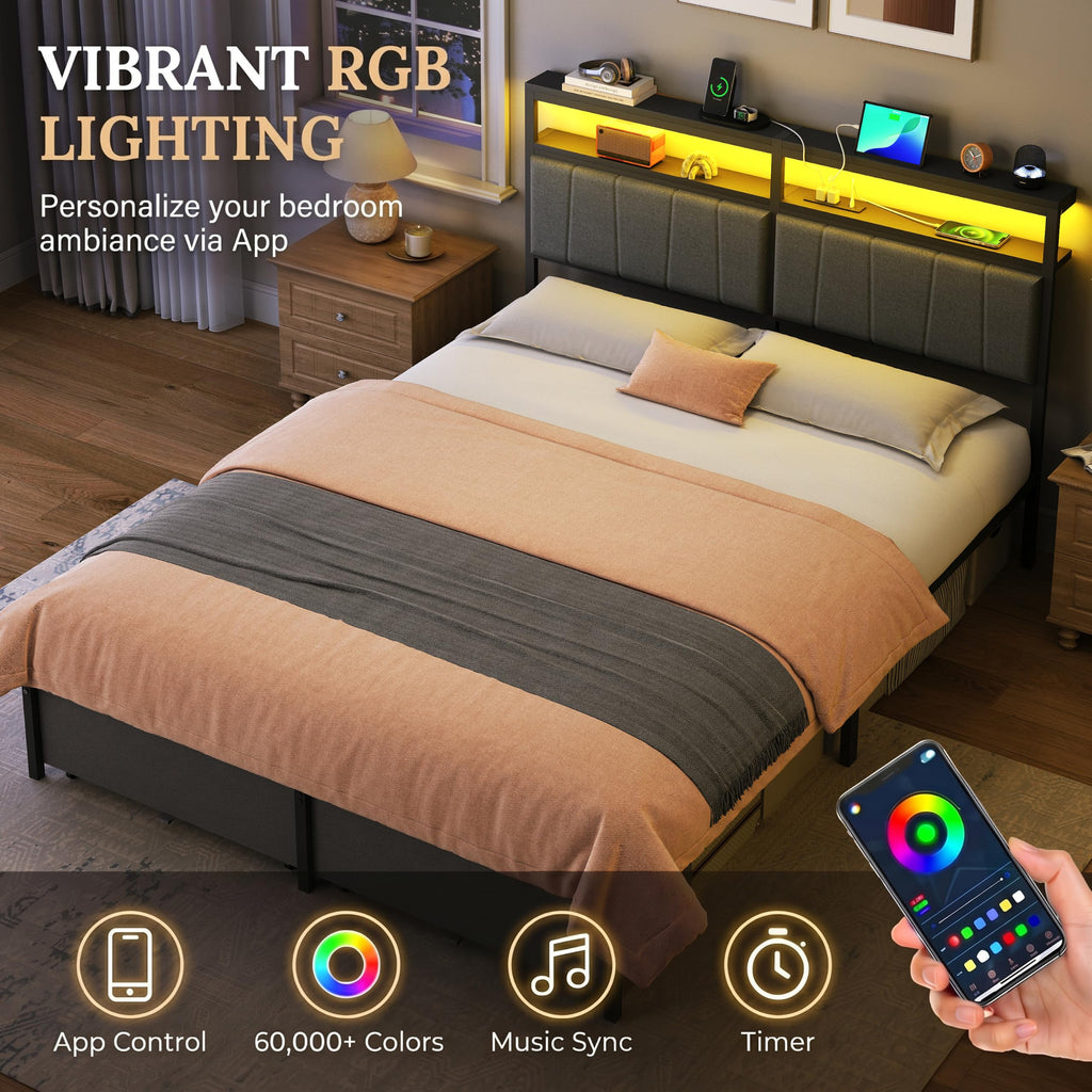 Queen Bed Frame with Storage Drawers and Charging Station B82623