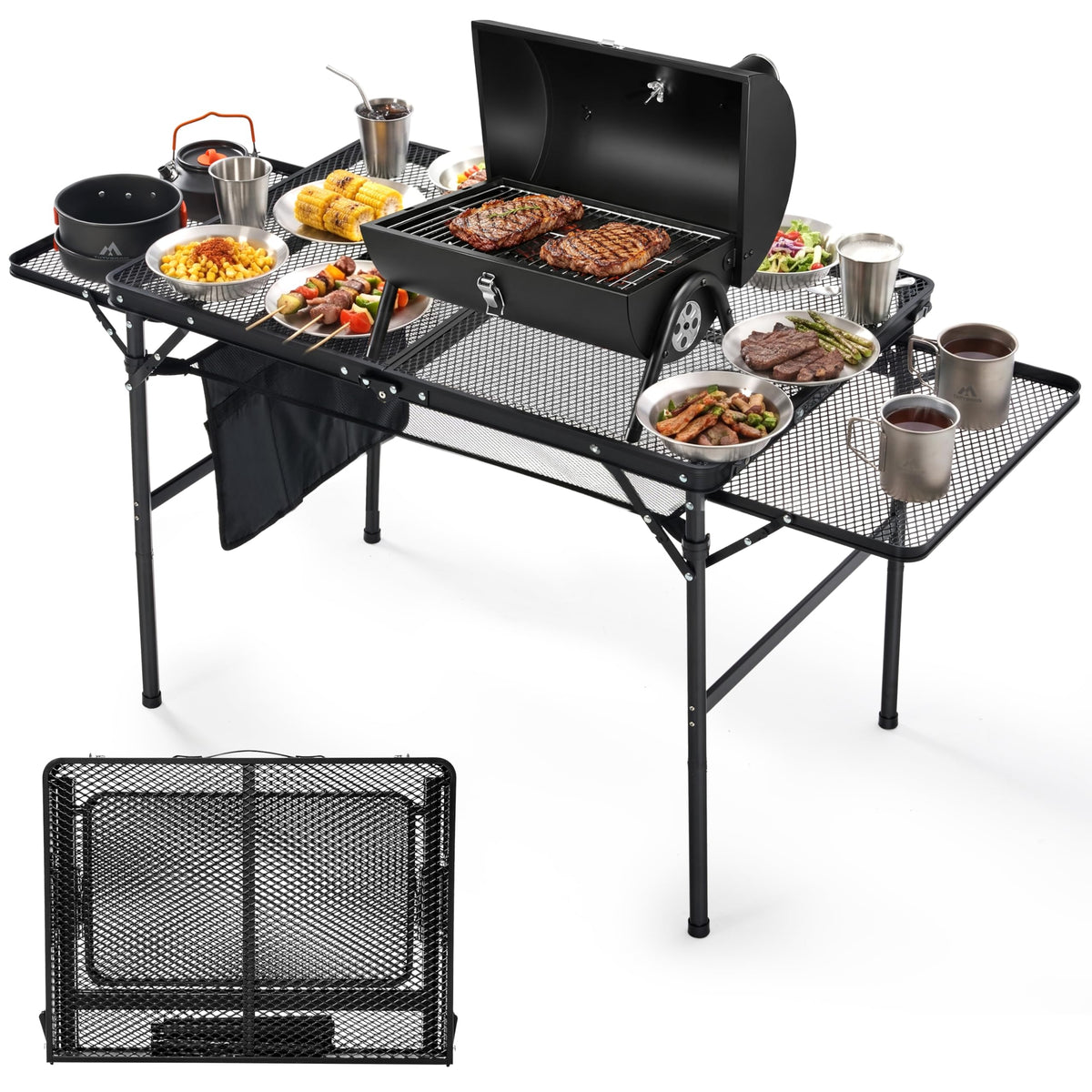 Folding Camping Table with 2 Wing Panels O676