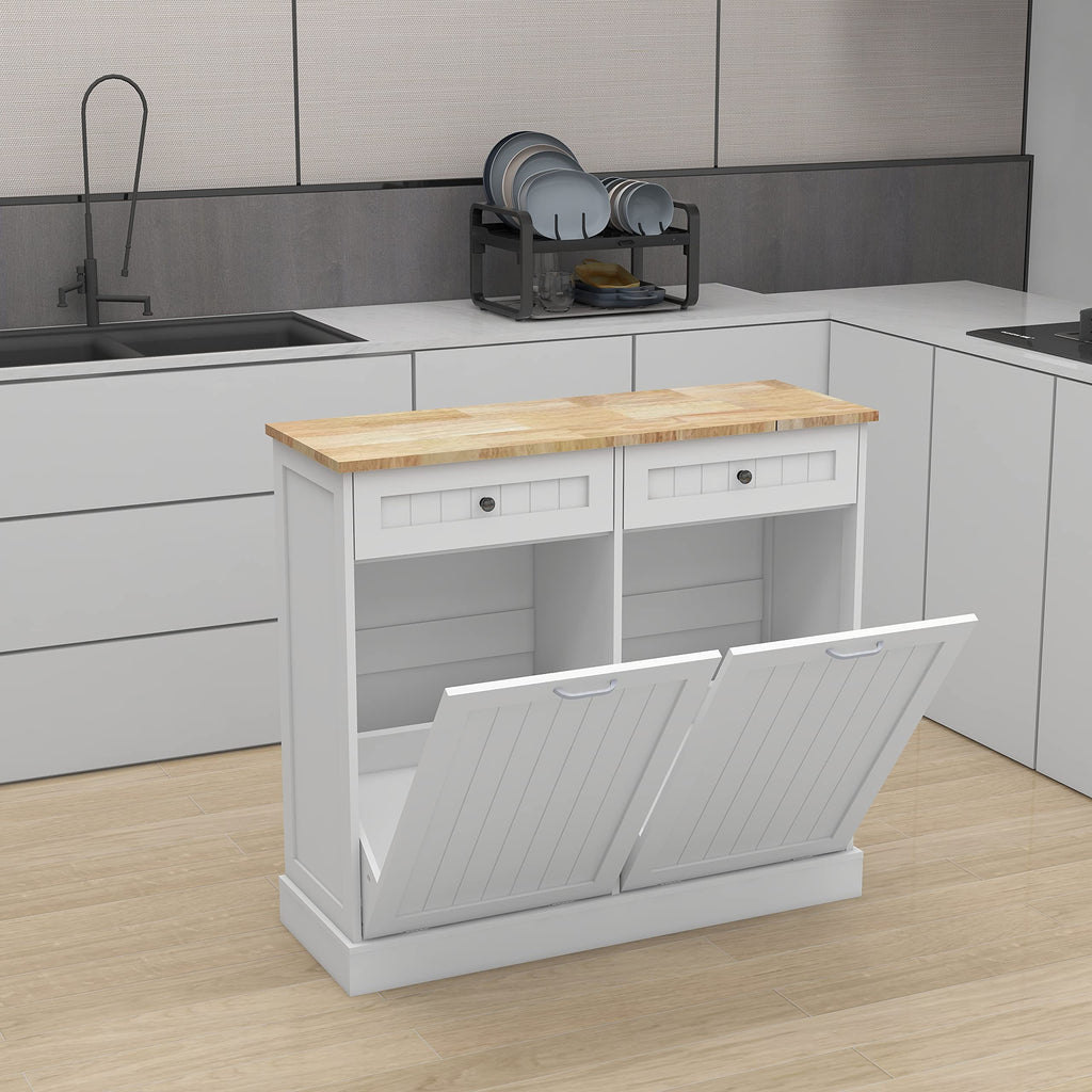 White 2 Drawer Tilt Out Trash Cabinet O489587