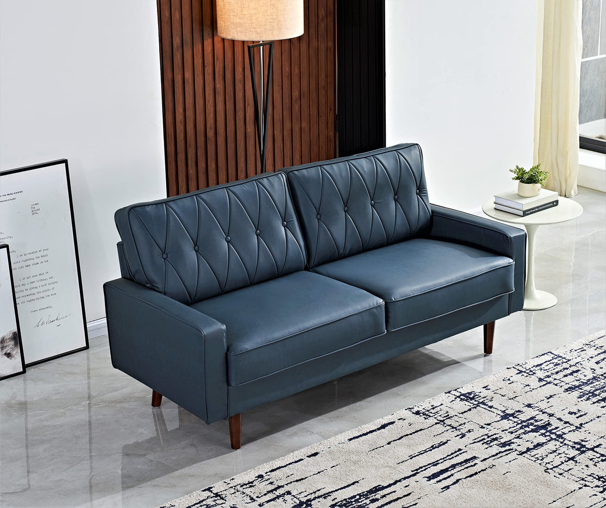 Blue Faux Leather Sofa A3123