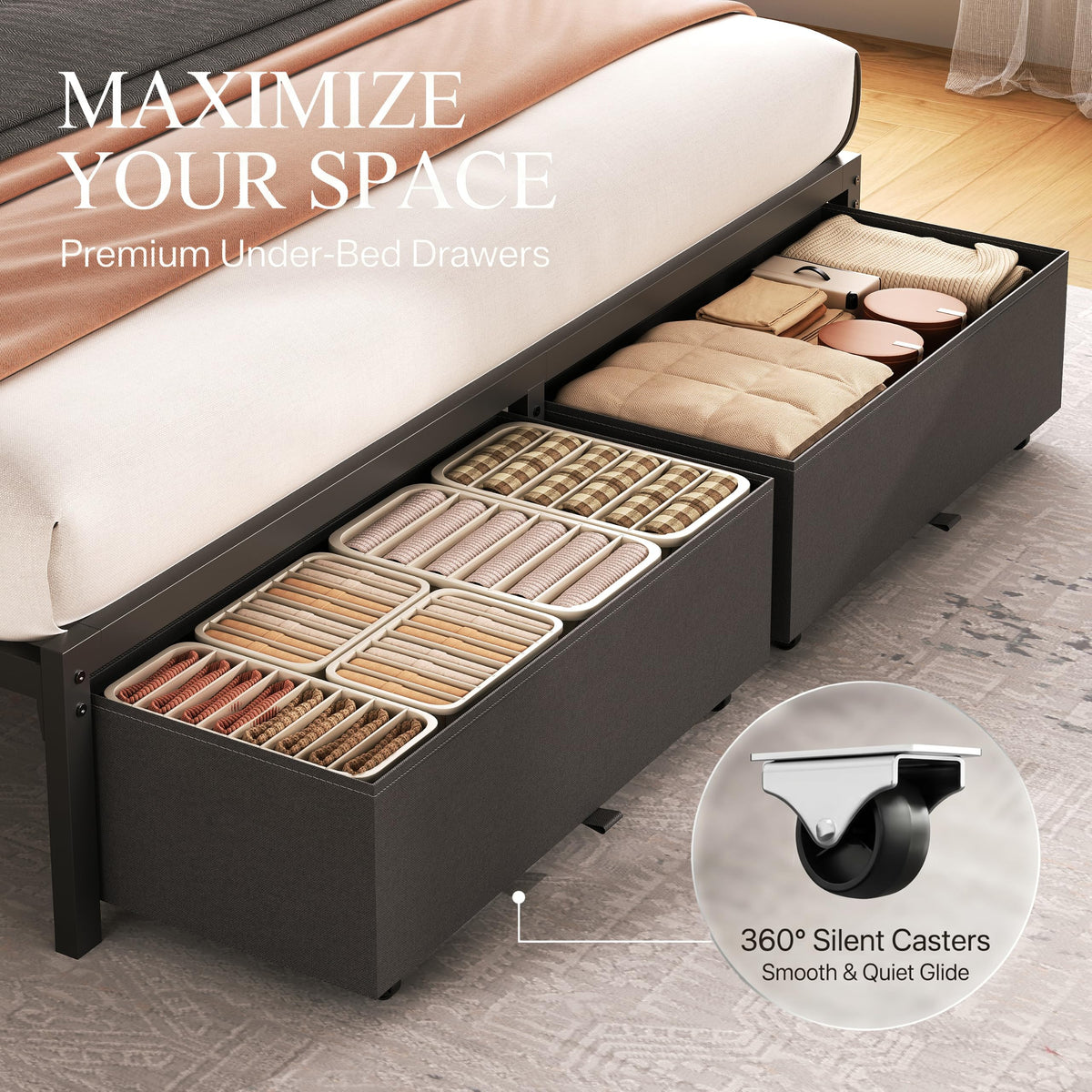 Queen Bed Frame with Storage Drawers and Charging Station B82623