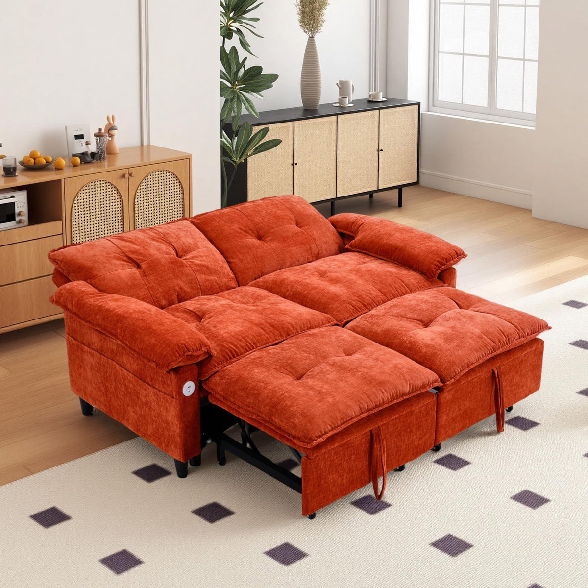Orange Velvet Sleeper Sofa N4284