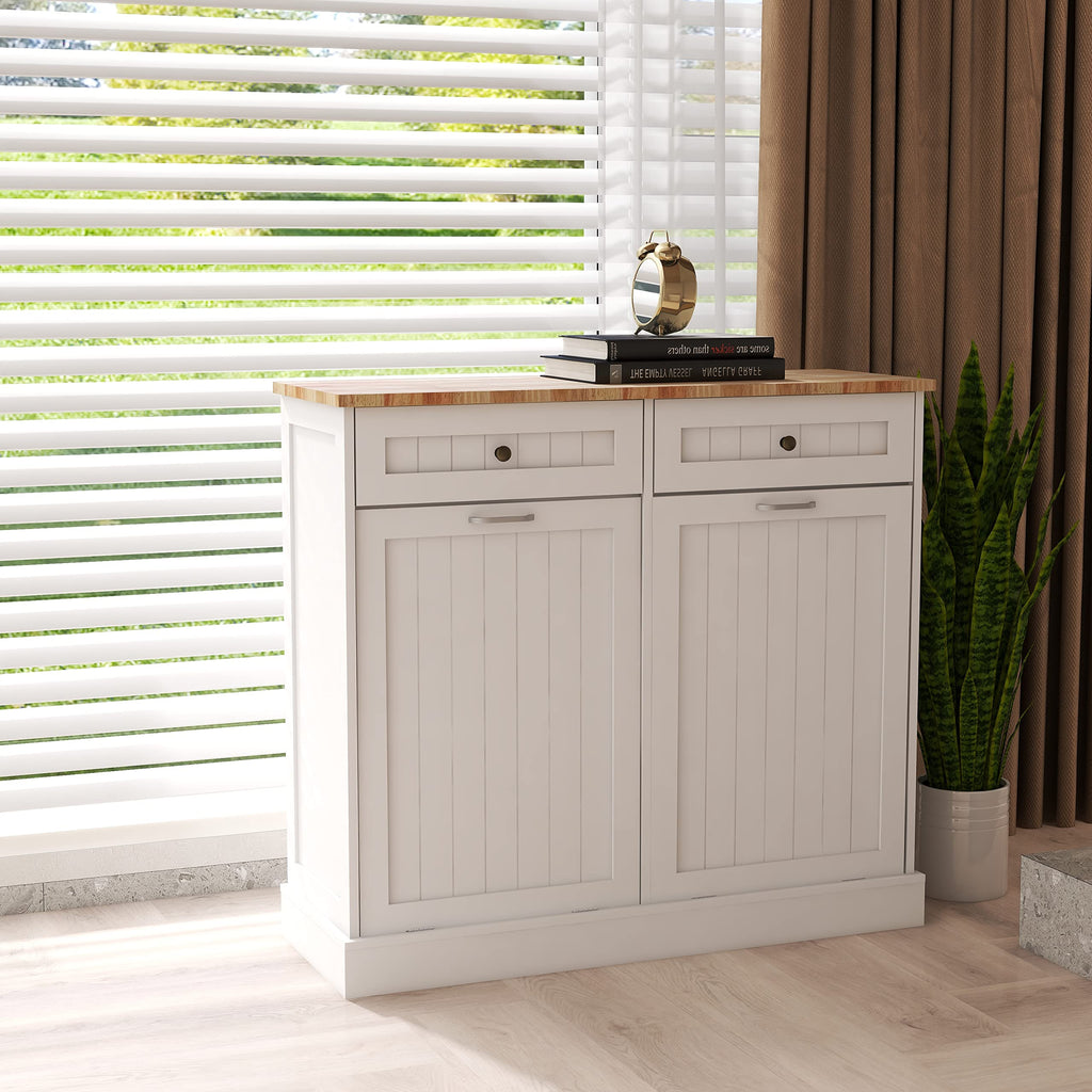White 2 Drawer Tilt Out Trash Cabinet O489587