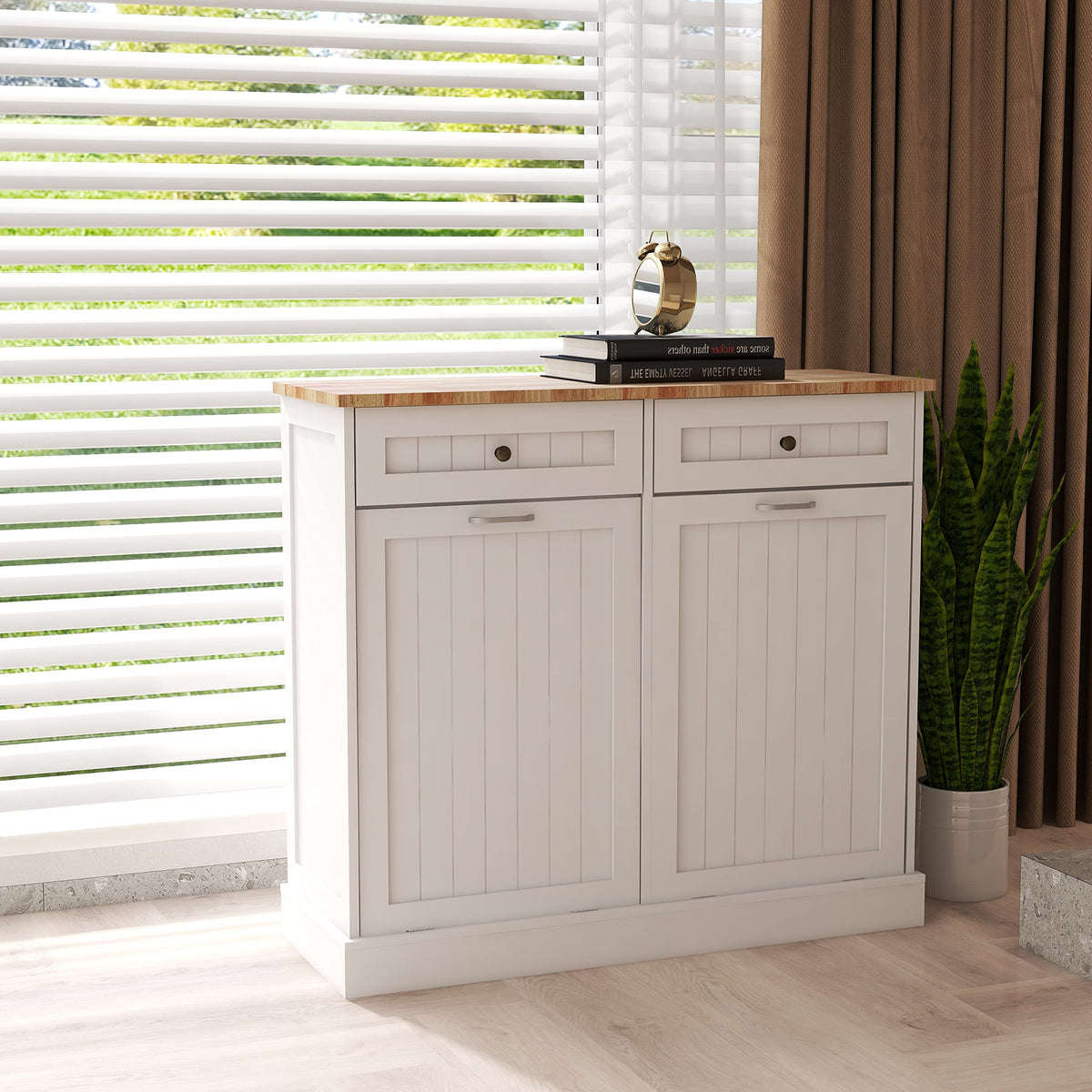 White 2 Drawer Tilt Out Trash Cabinet O489587