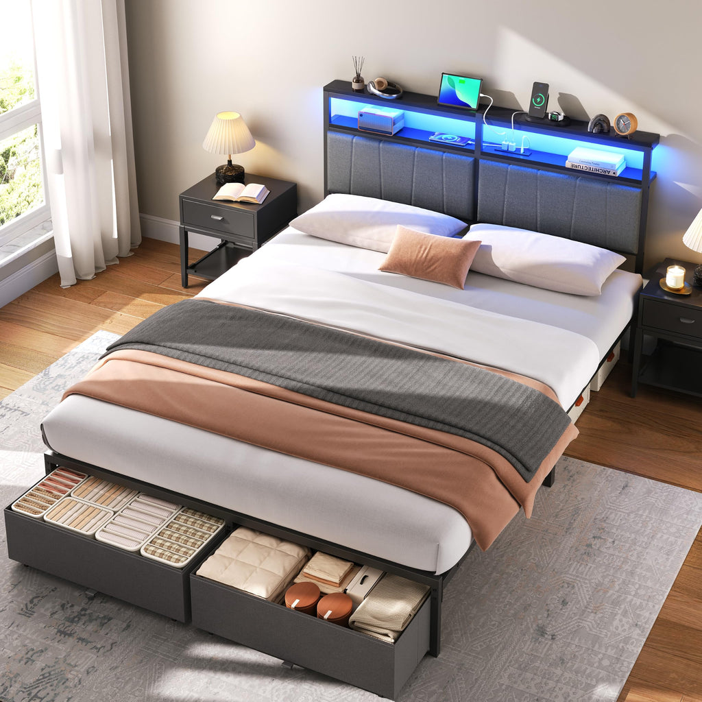 Queen Bed Frame with Storage Drawers and Charging Station B82623