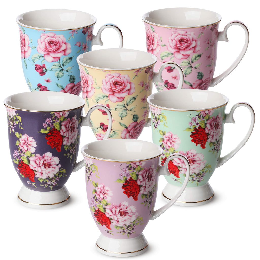 12 oz Set of 6 Floral Porcelain Coffee Mugs L61719
