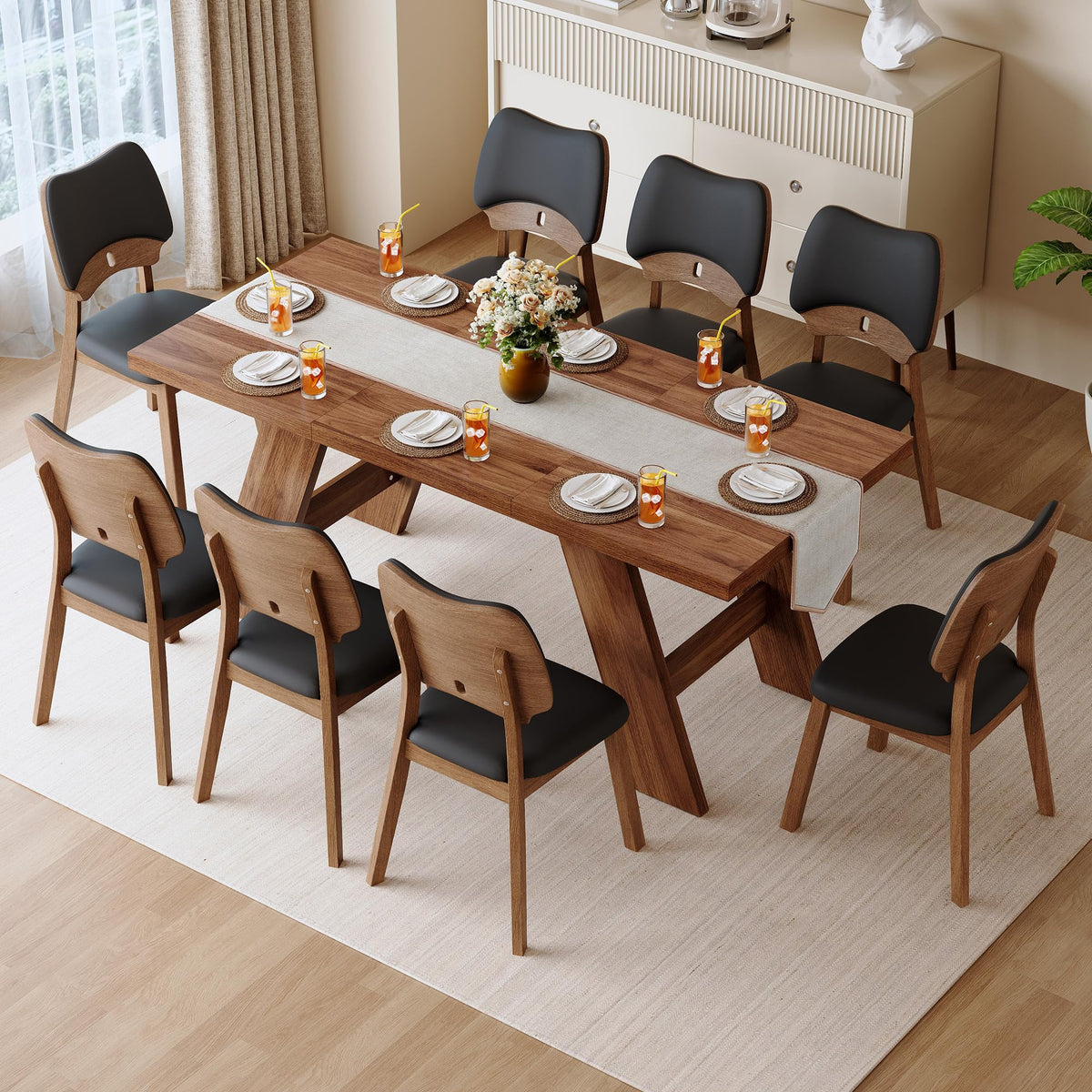 71" Wood Dining Table Set for 8 E2893
